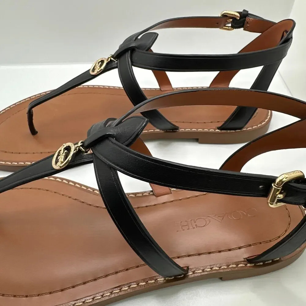 NIB COACH Shoulder Lydia Sandals Black Leather Size 6.5B - Picture 7 of 8
